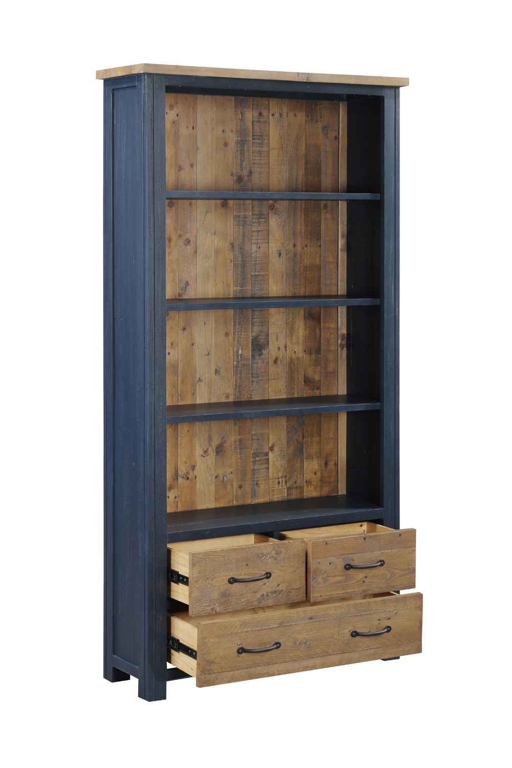 Splash of Blue Large Open Bookcase with Drawers