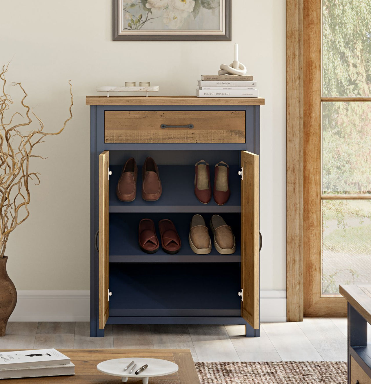 Splash of Blue Shoe Storage Cupboard With Drawer