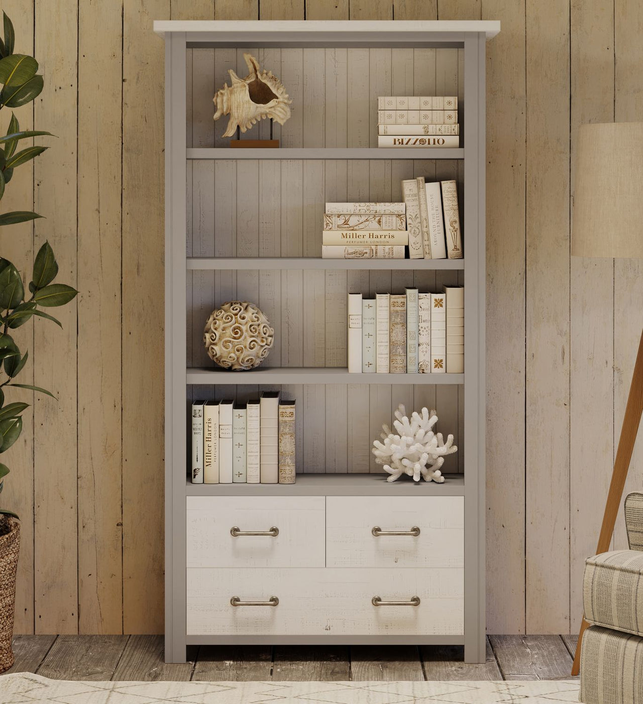 Greystone Large Open Bookcase with Drawers