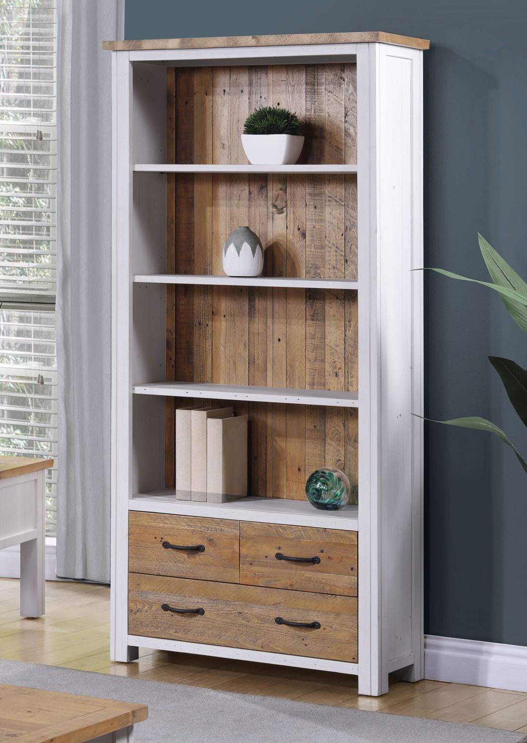 Splash of White Large Open Bookcase with Drawers