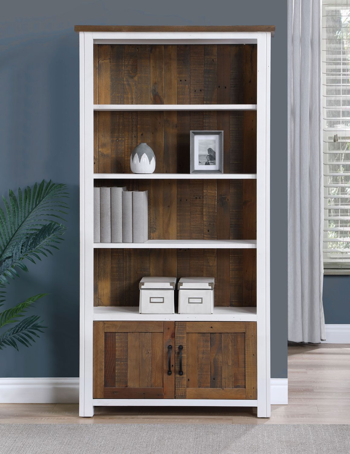 Splash of White Large Open Bookcase with Doors