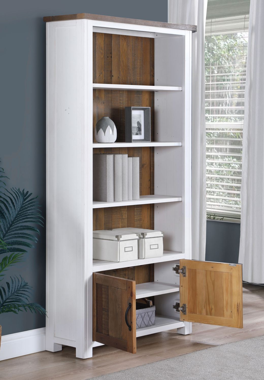 Splash of White Large Open Bookcase with Doors