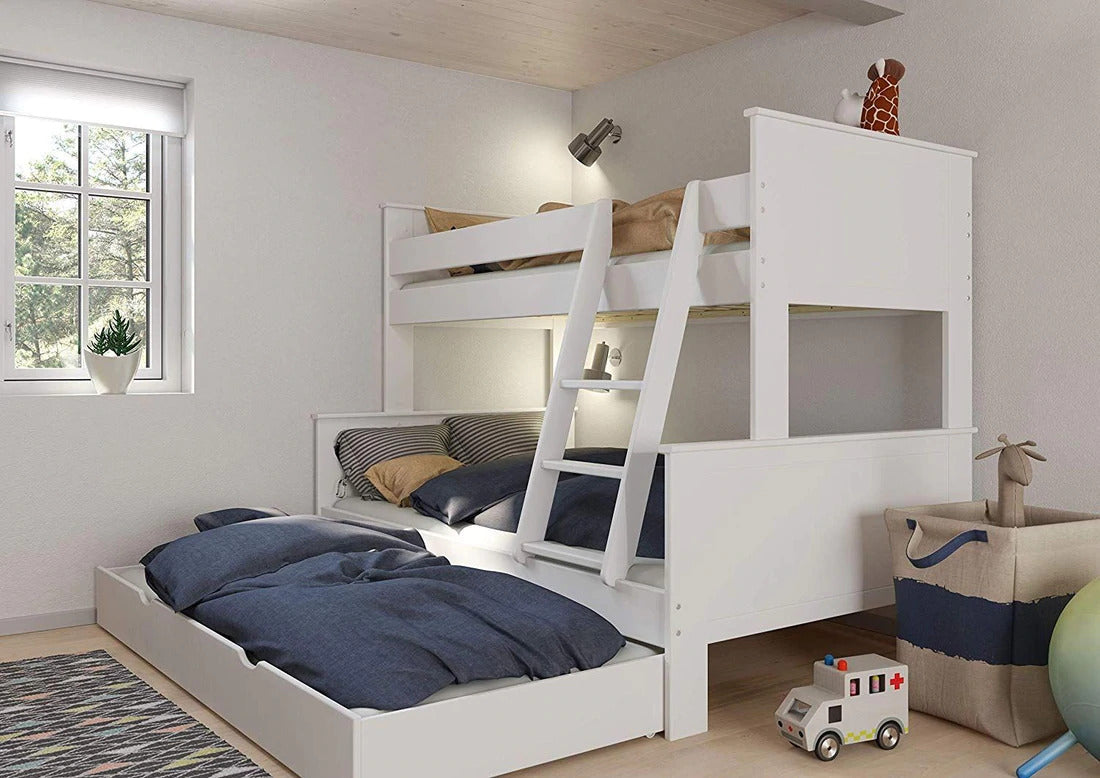 White Wooden Kids Triple Bunk Bed Single Over Double