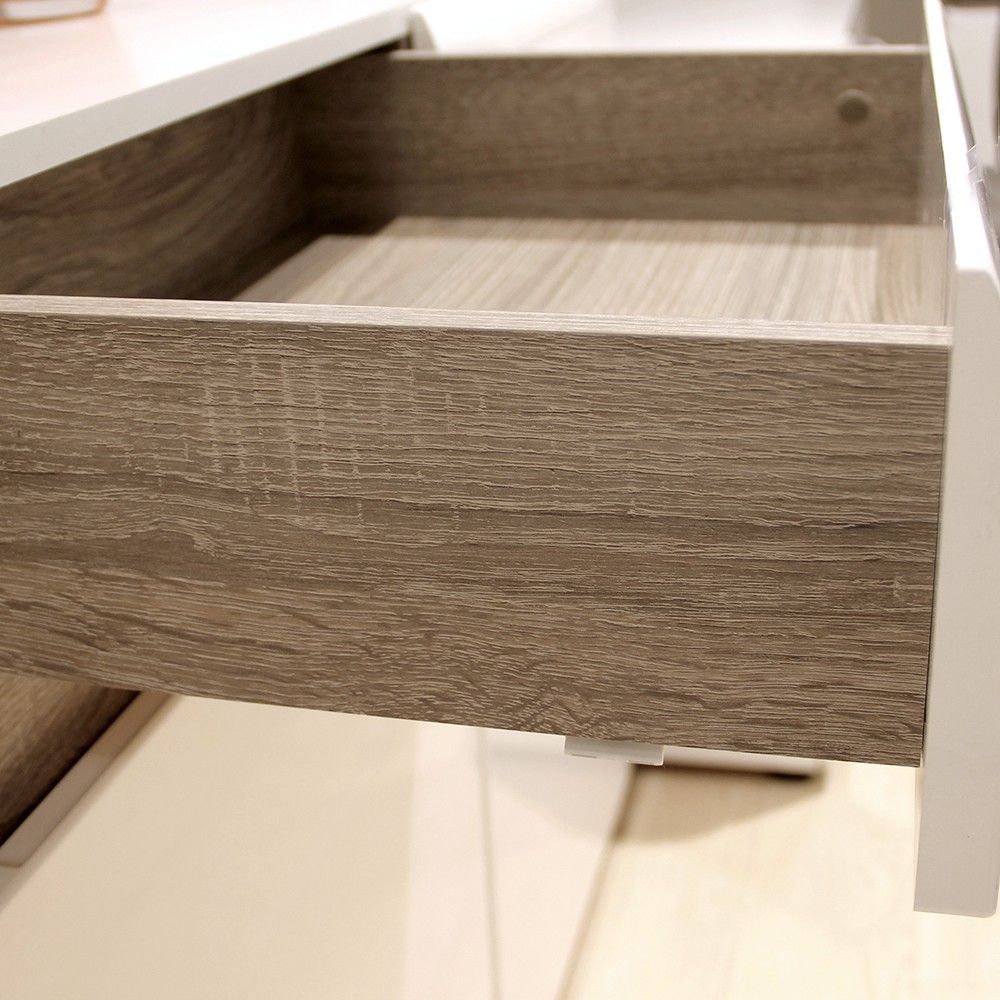 Living 2 drawer 3 door sideboard in white With an Truffle Oak Trim