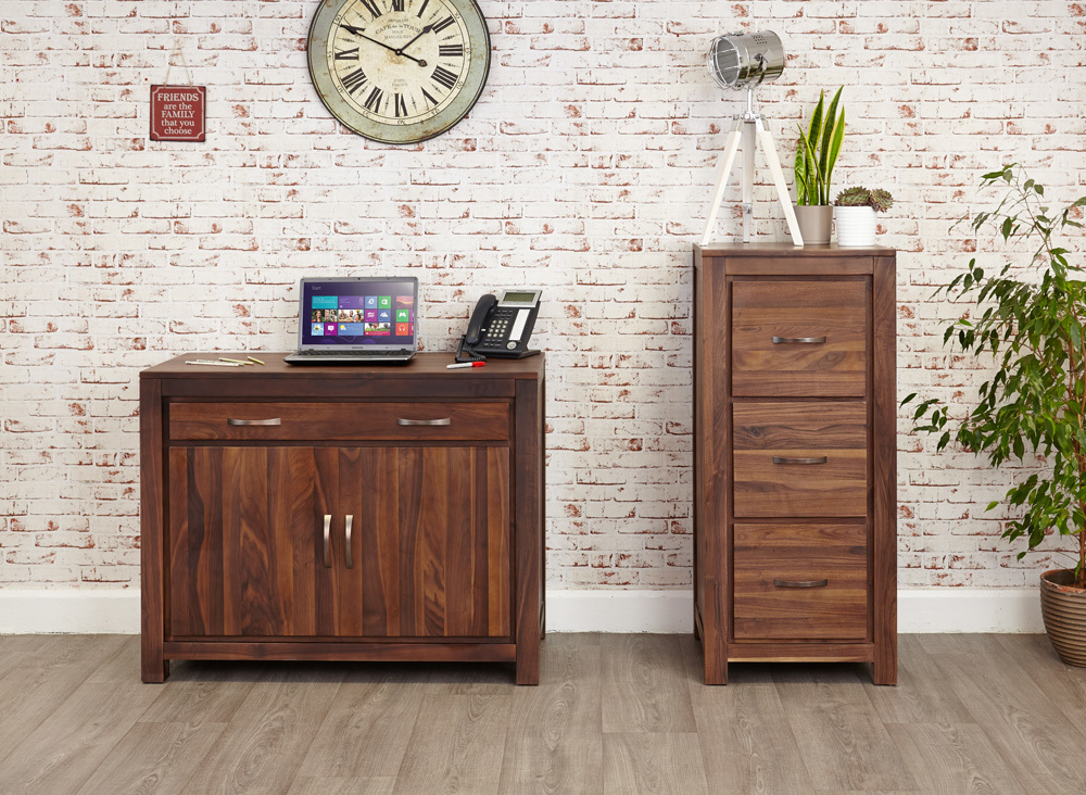 Solid Walnut 3 Drawer Home Office Filing Cabinet in Dark Wood Finish