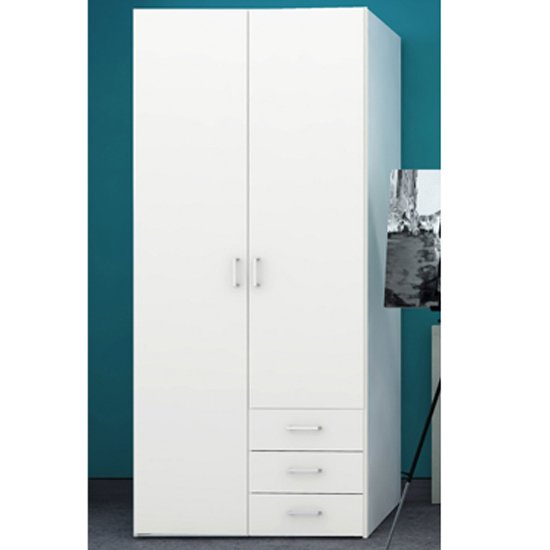 Traditional Slim White Double Wardrobe